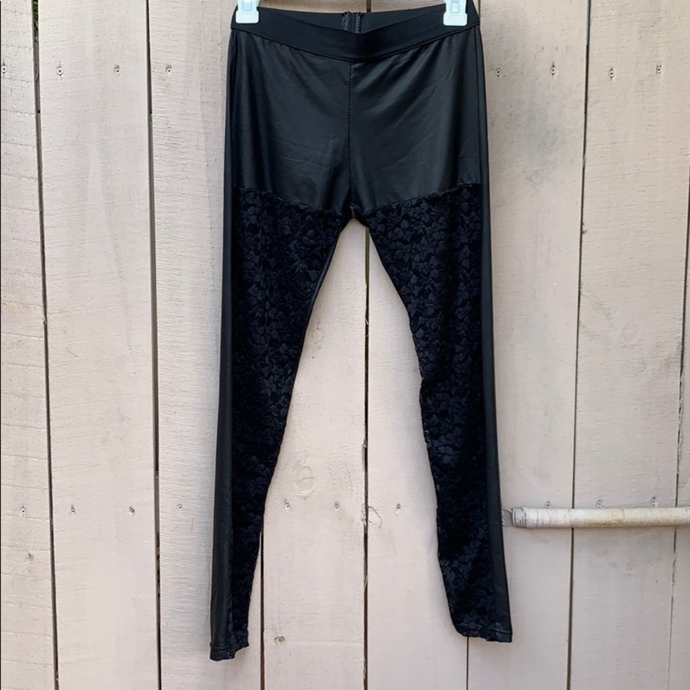 Faux Leather Leggings with lace cut out detail